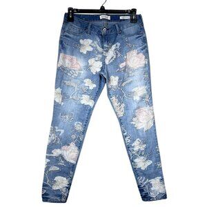 JESSICA SIMPSON Kiss Me Super Skinny Light Wash Floral Embroidered Jeans Size 31